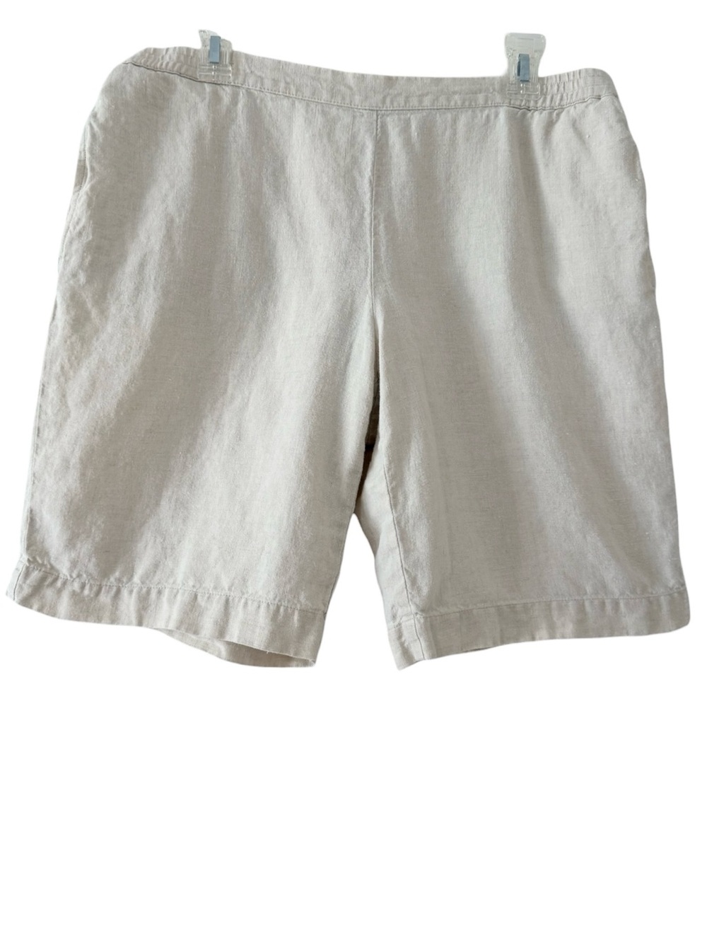 100% Linen Bermuda Length Shorts in Natural Light Beige Tan Size Medium